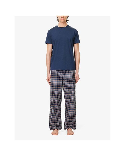 Derek Rose Blue Barker Checked Cotton Pyjama Trousers for men
