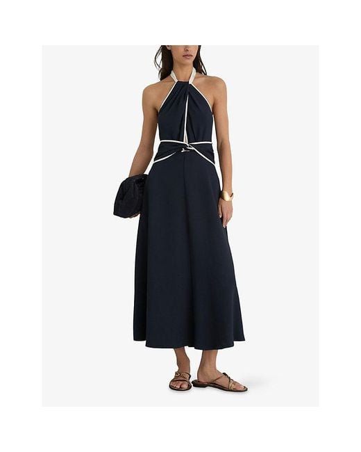 Reiss Blue Blair Halterneck Stretch-Woven Midi Dress