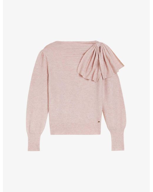 Ted Baker Pink Larbow Bow-embellished Long-sleeve Knitted Jumper