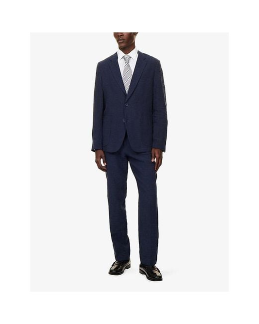 Percival Blue Single-Breasted Notch-Lapel Linen Blazer for men