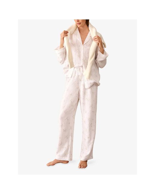 The White Company White Floral-Print Relaxed-Fit Cotton Pyjamas