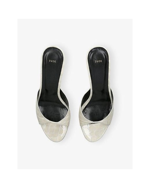Jude White Haze Crocodile-Embossed Leather Heeled Mules