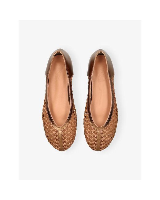 Ancient Greek Sandals Brown Aeropi Leather And Raffia Ballet Pumps