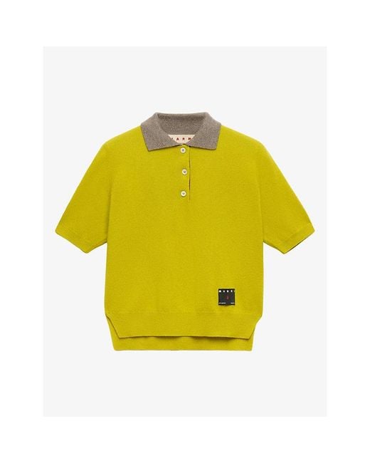 Marni Yellow Contrast-Collar Cashmere Shirt