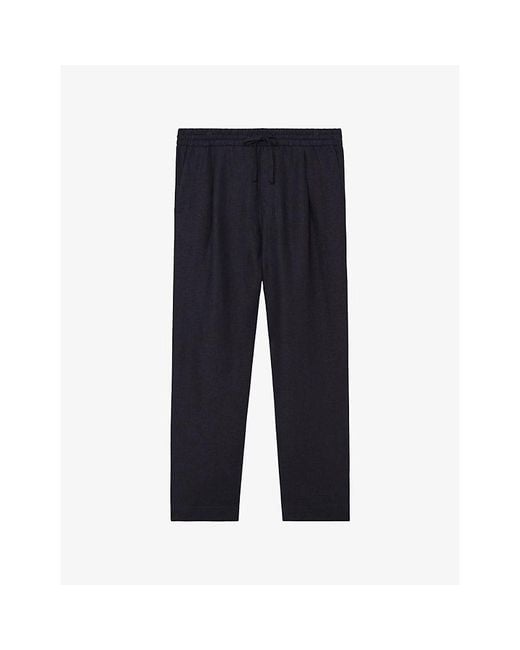 Reiss Blue Barges Drawstring-Waist Linen Trousers for men