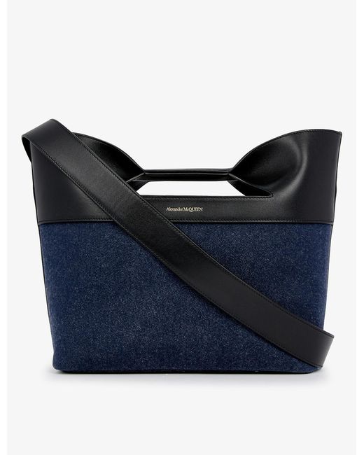 Alexander McQueen The Bow Logoembossed Denim Crossbody Bag in Blue