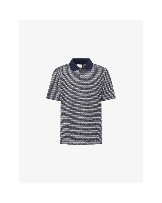 Les Deux Blue Striped Short-Sleeve Knitted Polo Shirt for men
