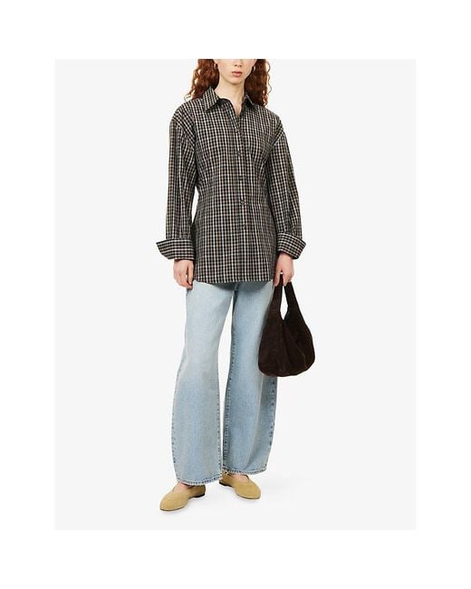 FRAME Blue The Bow Cropped Barrel-Leg Denim Jeans