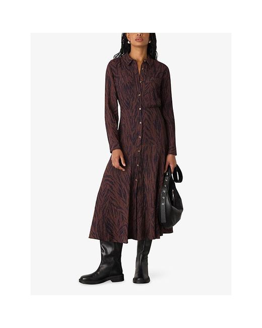 Whistles Purple Collared Zebra-Print Woven Shirt Dress