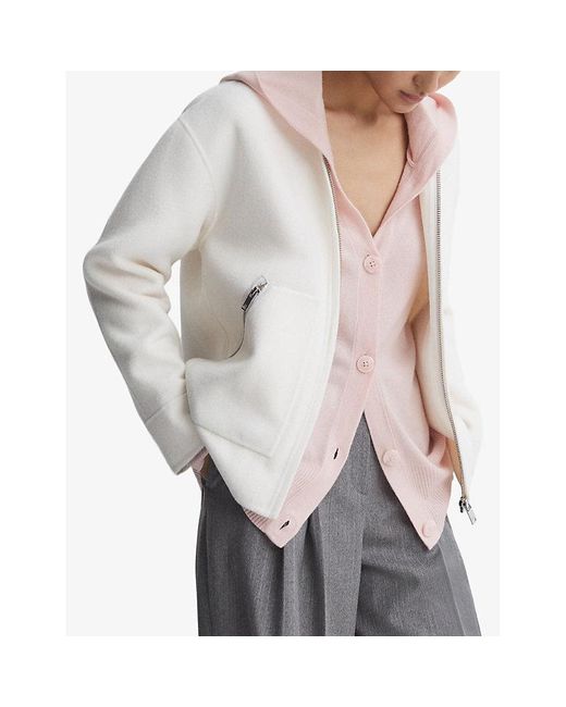 Reiss Pink Evie Hooded Wool-blend Cardigan
