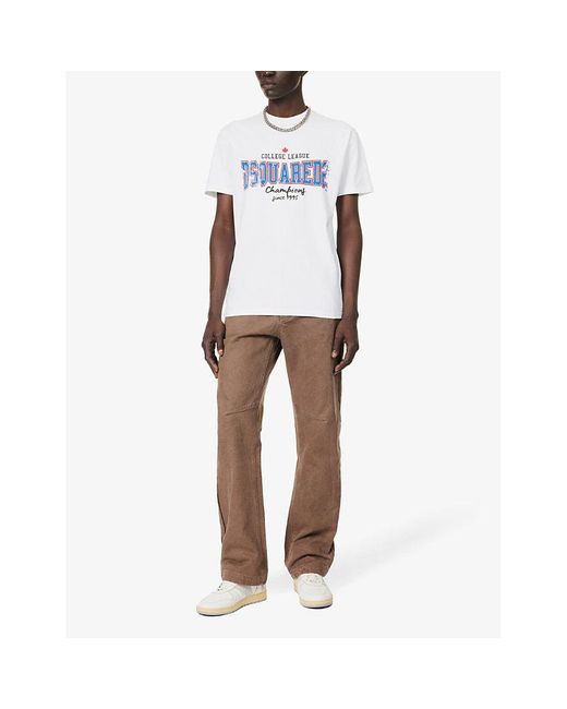 DSquared² White College Logo-print Regular-fit Cotton-jersey T-shirt for men