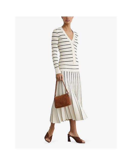 Reiss White Lauralee Stripe Ribbed Knitted Top