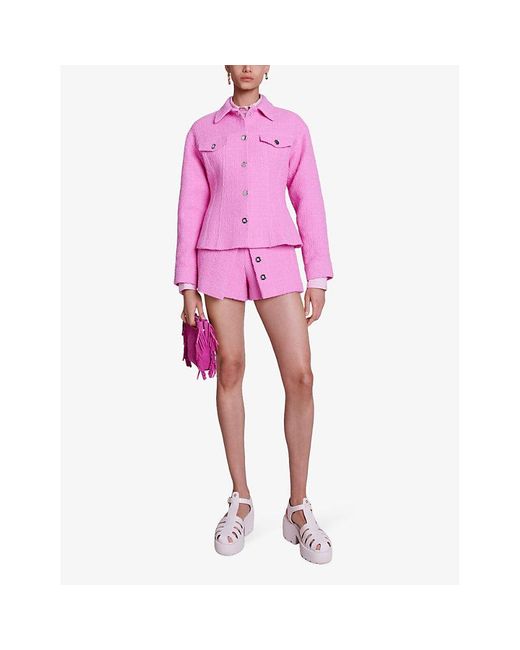 Maje Pink Basque-waist Fitted Tweed Jacket