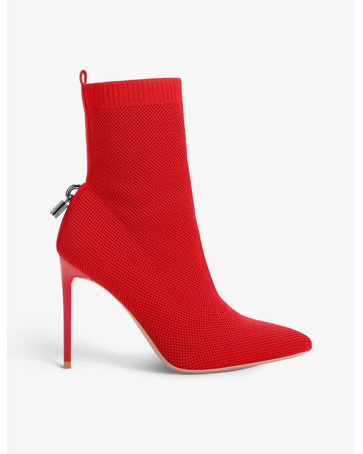 Carvela Kurt Geiger Red Vixen Pointed-toe Stiletto Knitted Ankle Boots