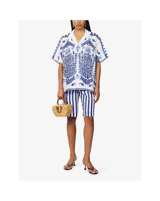 Ara Blue Striped Tailored Woven Shorts