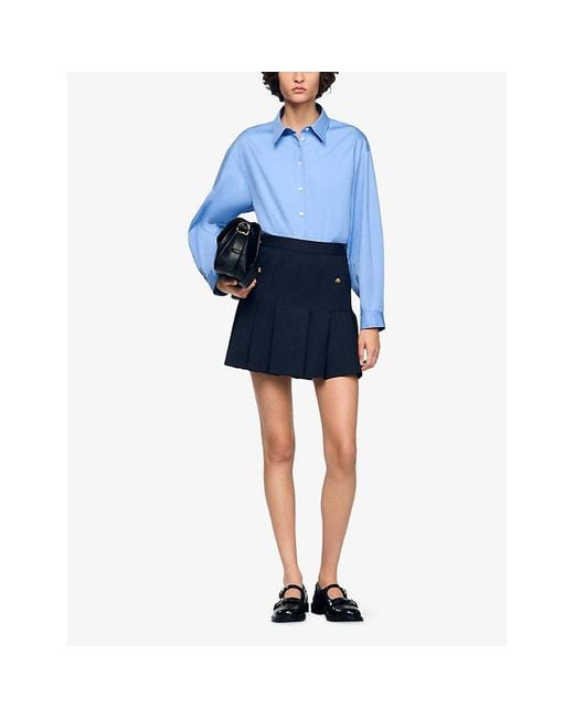 Sandro Black Striped Flared Stretch-Wool Mini Skirt