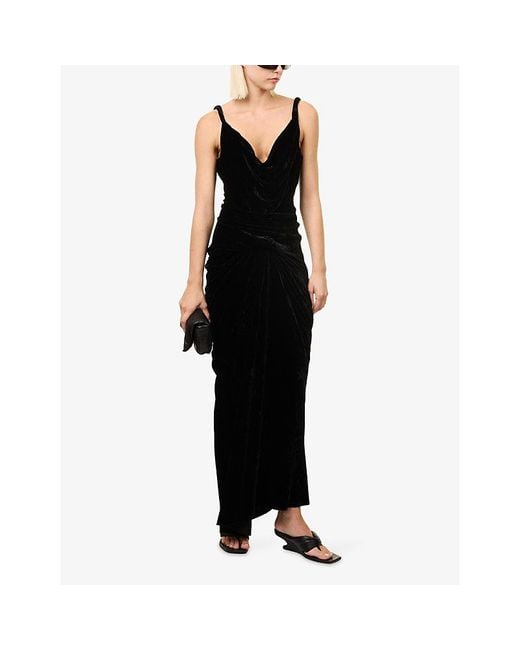 Rick Owens Black Strutter Cowl-Neck Velvet Maxi Dress