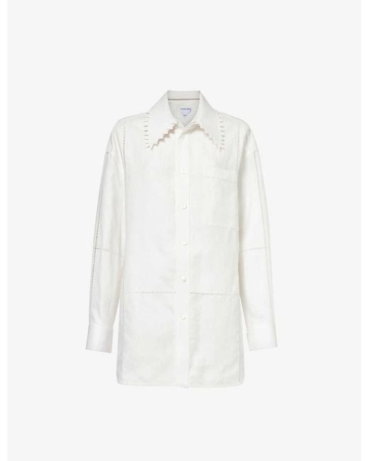 Bottega Veneta White Embellished-collar Relaxed-fit Linen Shirt