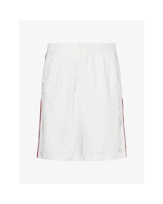 Jacquemus White Fish-Print Wide-Leg Cotton Shorts for men
