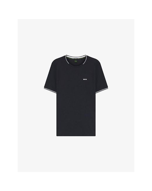 Boss Black Branded Contrast-Trim Stretch-Cotton T-Shirt for men