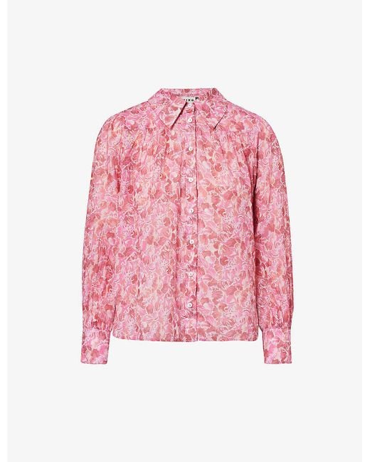 Rixo Pink Blake Floral-pattern Relaxed-fit Cotton Shirt