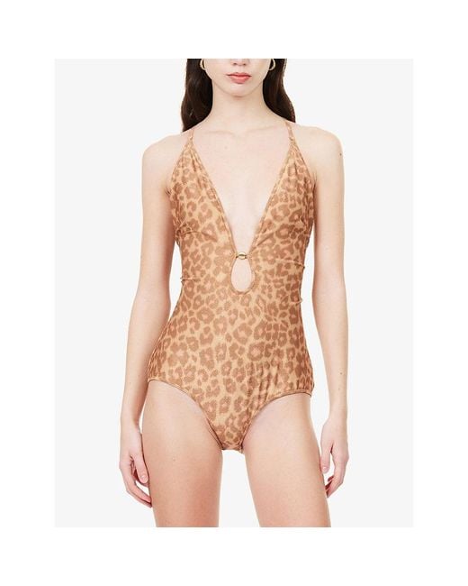 Zimmermann White Awaken Metallic Plunge Swimsuit