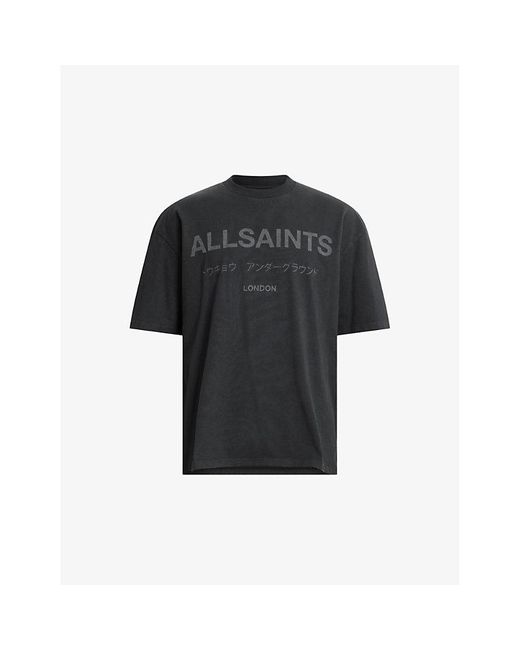 AllSaints Black Laser Underground Logo Text-print Organic-cotton T-shirt X for men