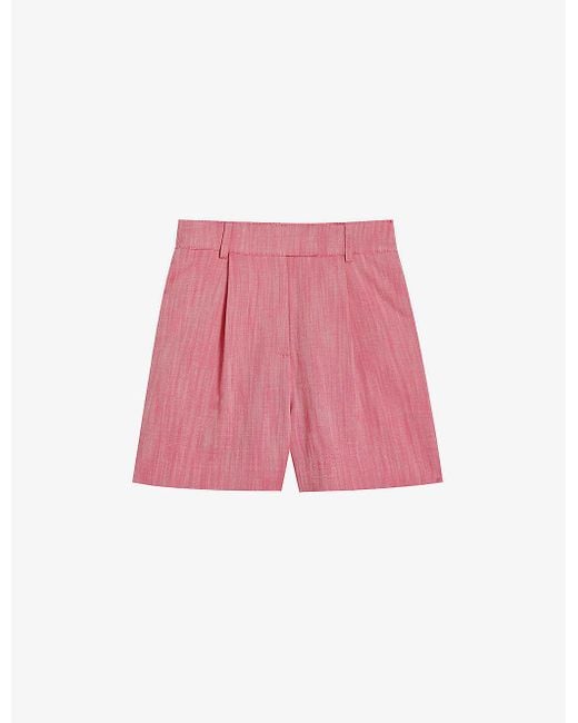 Ted Baker Pink Hirokos Pleated High-rise Stretch-woven Shorts