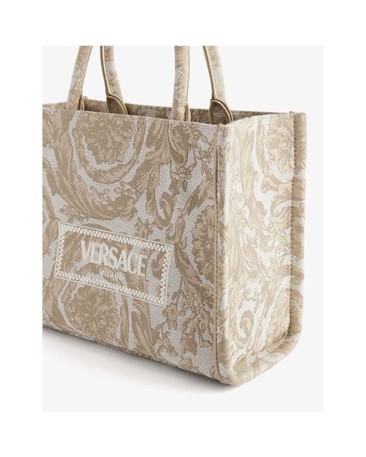 Versace Natural Logo-print Medium Woven-blend Tote Bag