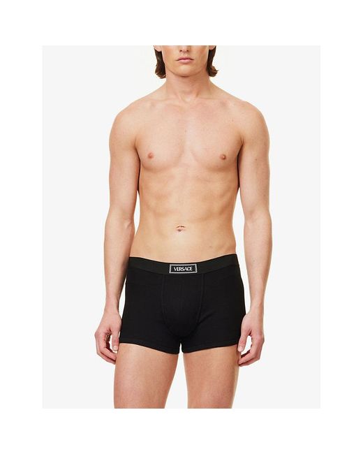 Versace Black Logo-waistband Stretch-cotton Trunk for men