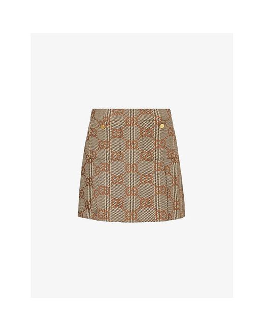 Gucci Natural Monogram-pattern A-line Wool Mini Skirt