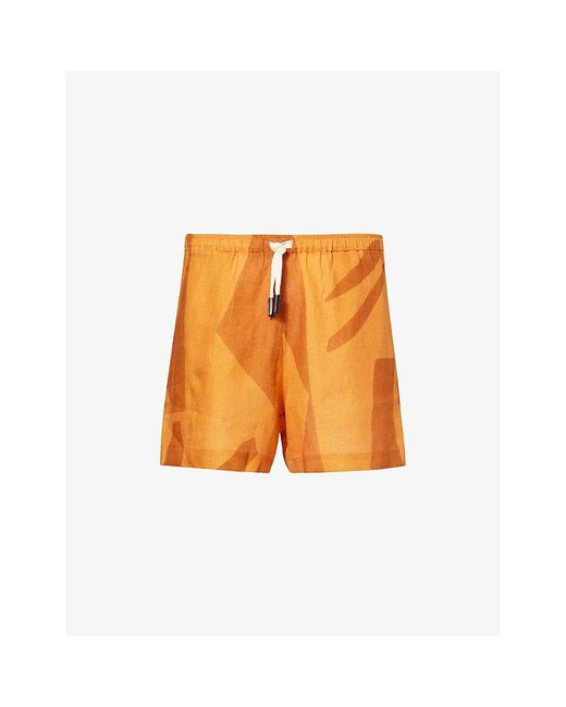 Marane Orange Las Garzas Abstract-print Linen Shorts for men