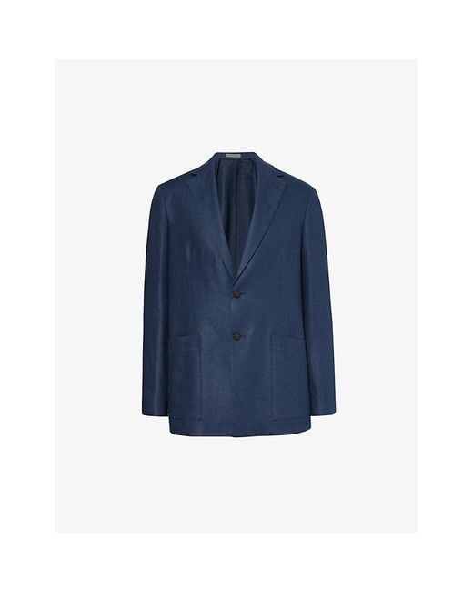 Corneliani Blue Single-breasted Regular-fit Linen Blazer for men