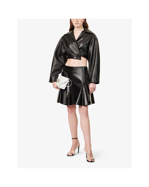 Alaïa Black Noir Spiral Cropped Leather Jacket