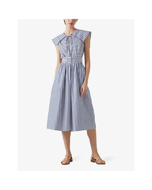 L.K.Bennett Blue Mul-vy/cream Beau Stripe Cotton Midi Dress