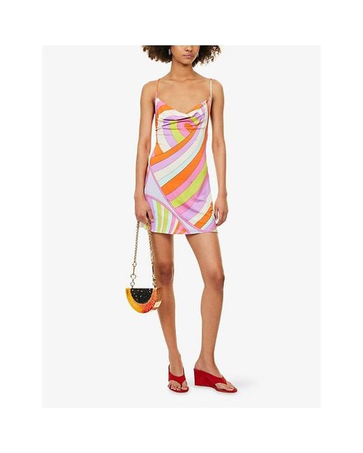 Emilio Pucci White Backless Graphic-Print Satin-Jersey Mini Dress