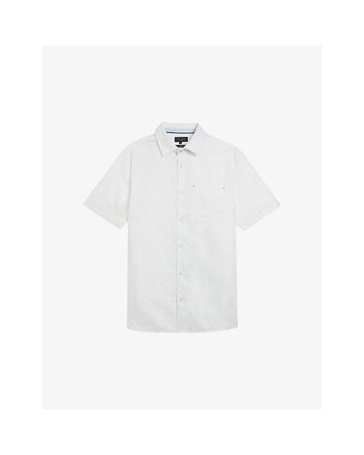 Ted Baker White Palomas Regular-fit Short-sleeve Linen And Cotton-blend Shirt for men