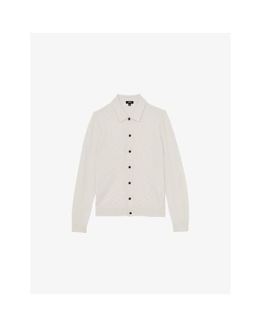Reiss White Gideon V-Stitch Wool Knitted Cardigan for men