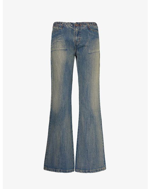 Jaded London Blue Whipstitch Faded-wash Boot-cut Low-rise Jeans