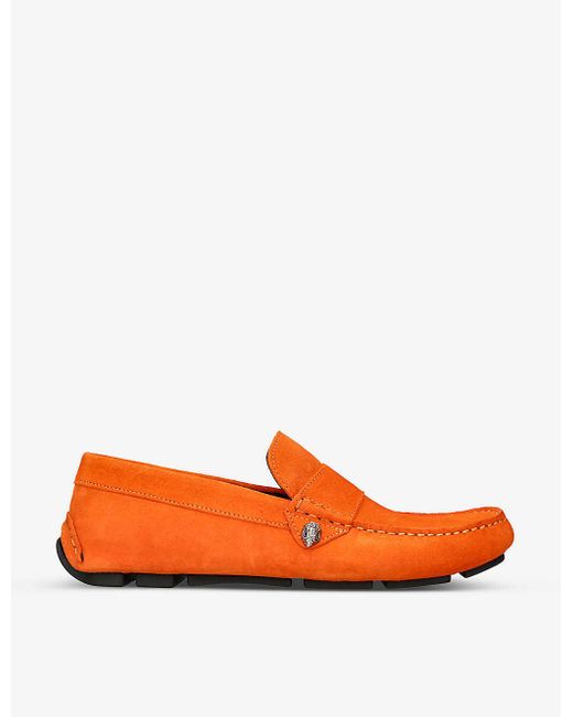 Kurt Geiger Orange Stirling Eagle-embellished Suede Loafers for men