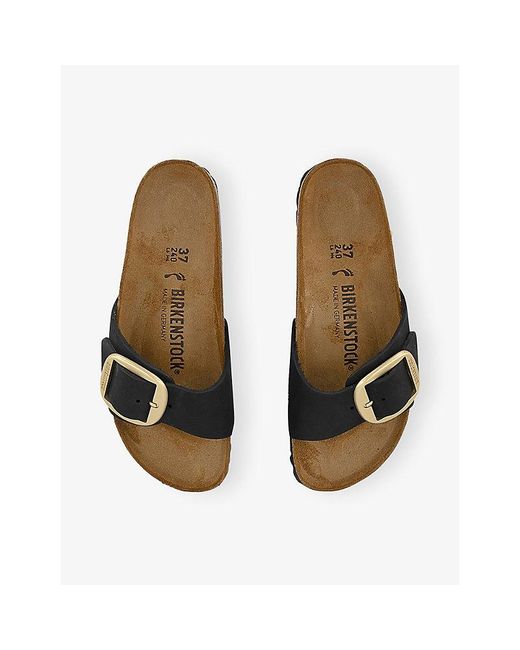 Birkenstock Black Madrid Oversized Buckle Leather Sandals