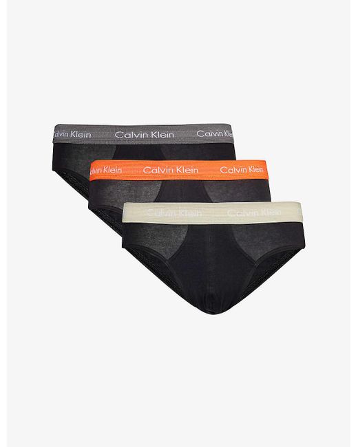 Calvin Klein Blue Branded-waistband Mid-rise Pack Of Three Stretch-cotton Briefs for men