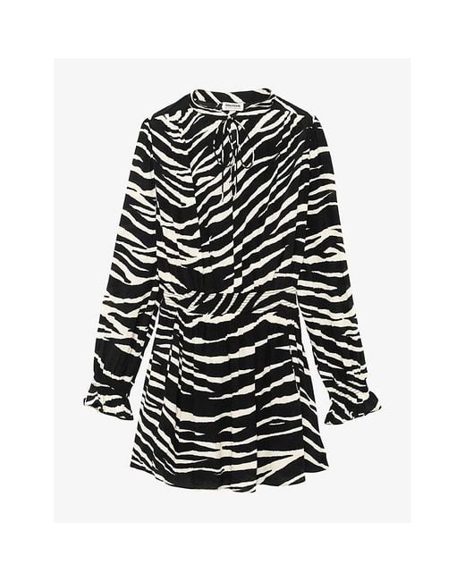 Zadig & Voltaire Black Rayados Animal-Print Woven Mini Dress