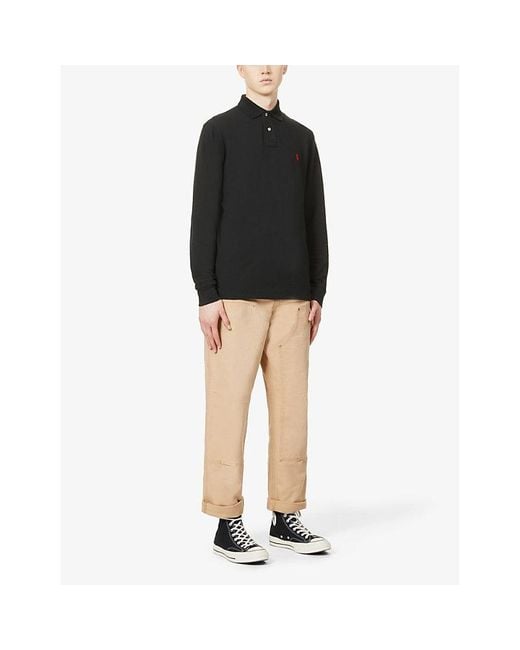 Polo Ralph Lauren Black Long-Sleeve Polo Shirt With Traditional Collar for men