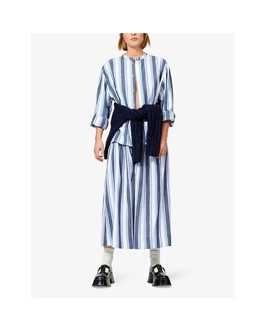 Nué Notes Blue Benjamin Striped Cotton Midi Skirt
