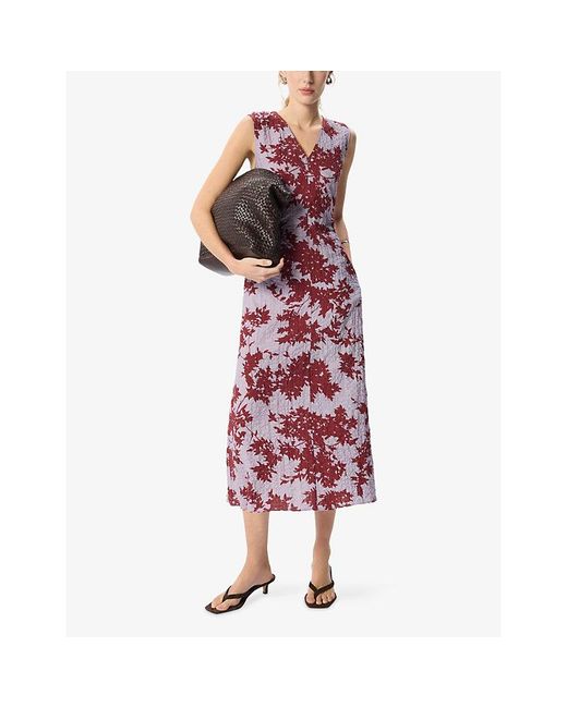 Whistles Purple Floral Textured Cotton Midi Dress