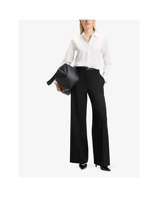 HUGO Black Mid-Rise Wide-Leg Stretch-Woven Trousers