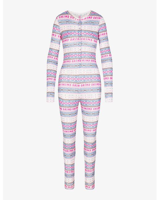 Skims Multicolor Plush Pointelle Logo-print Stretch-jersey Onesie