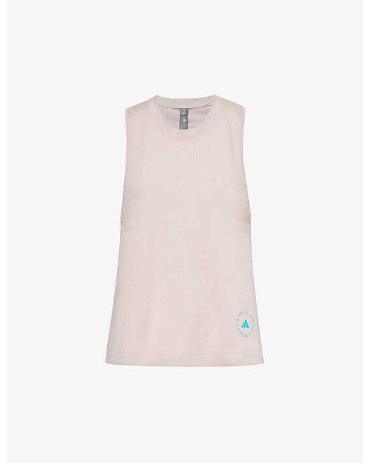 Adidas By Stella McCartney Pink Logo-print Regular-fit Organic-cotton And Recycled-polyester Blend Top
