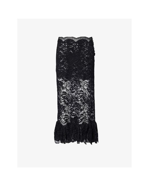 Rabanne Black Jupe Floral-embroidered Stretch-lace Midi Skirt